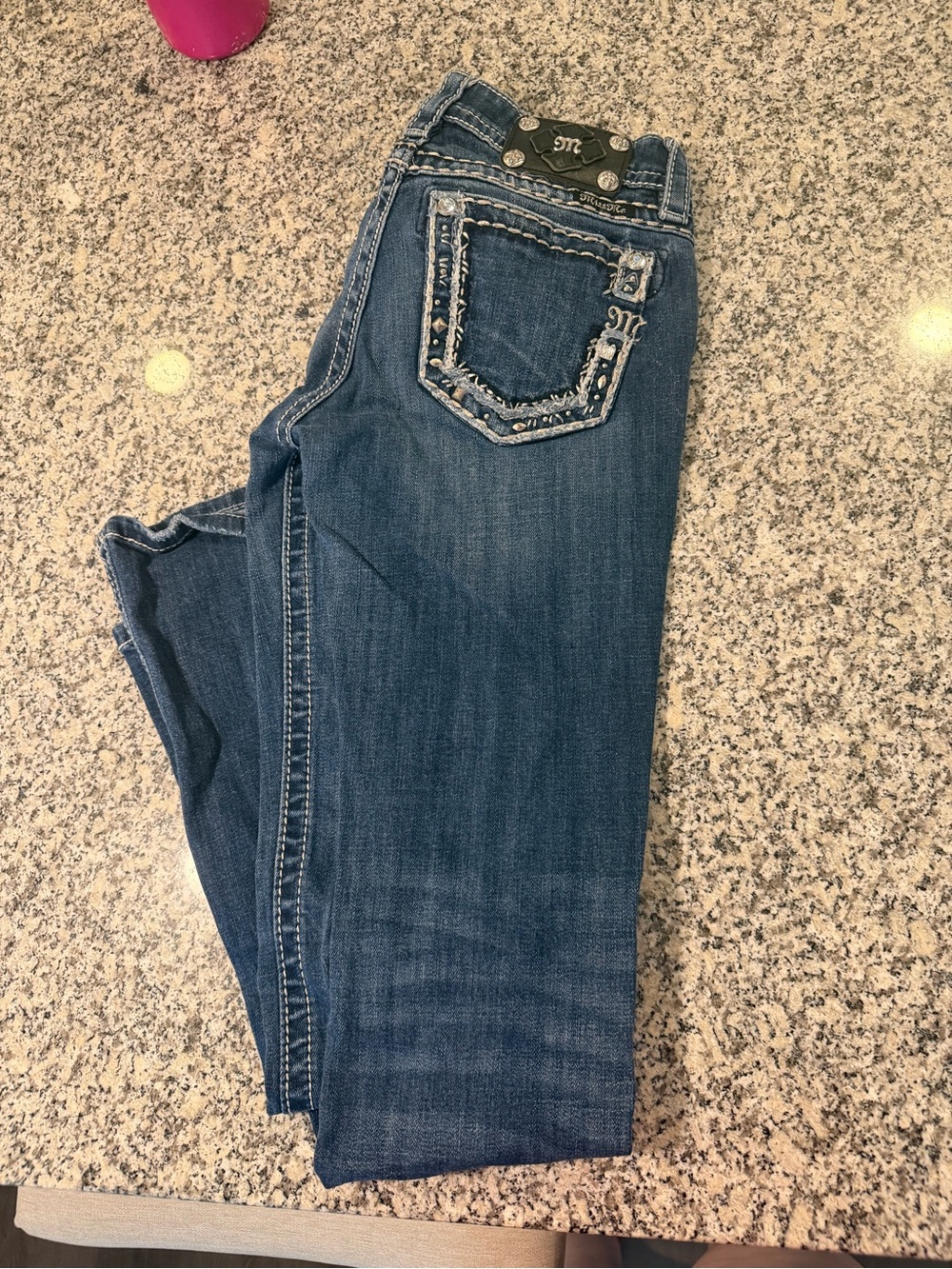 Miss Me Dark Blue Boot Cut Jeans with Embroidered Back Pocket